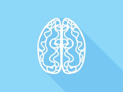 Billede af en tegnet hjerne på blå baggrund 